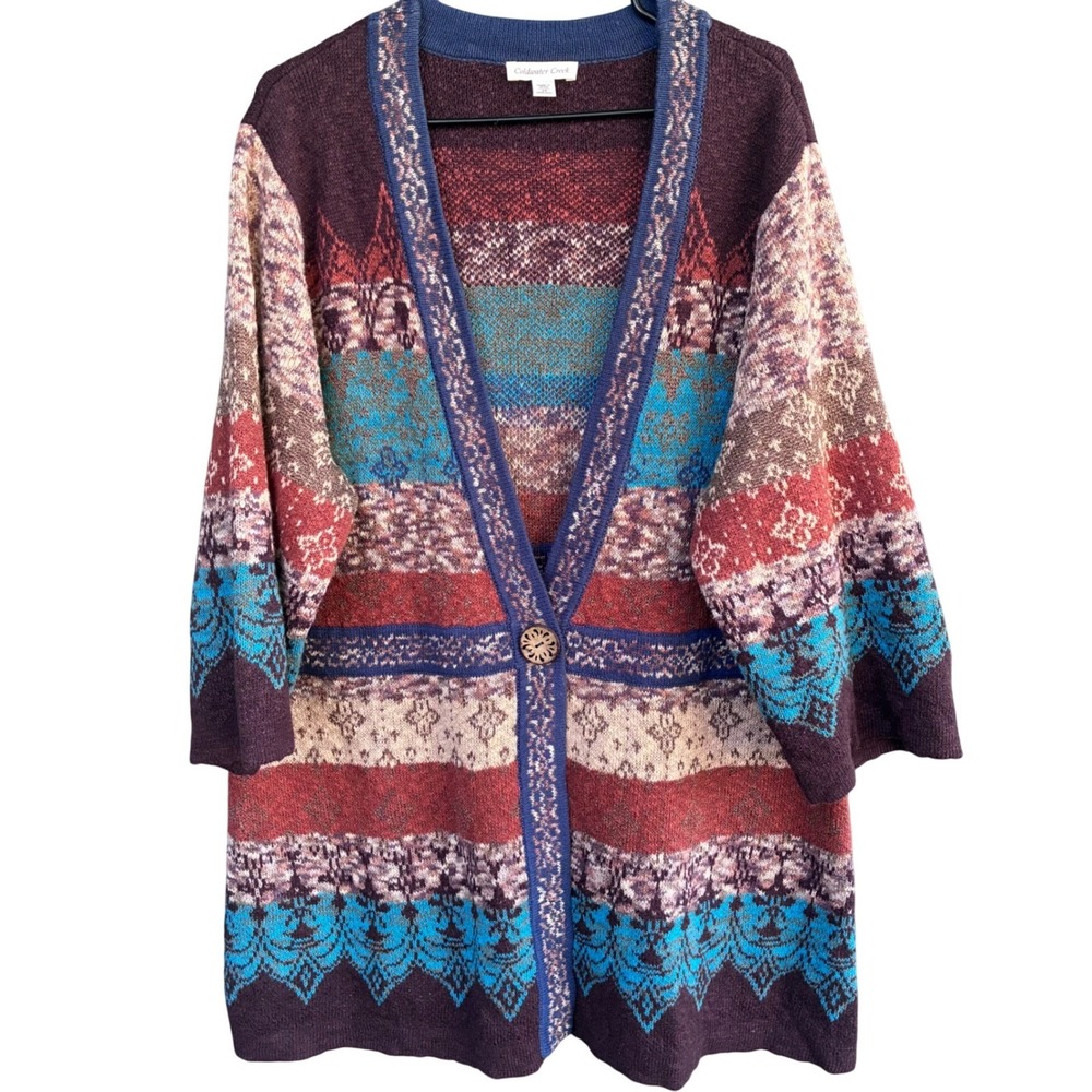 Coldwater Creek Plus Size 3X Fair‎ Isle Boho Cardigan Knit Sweater